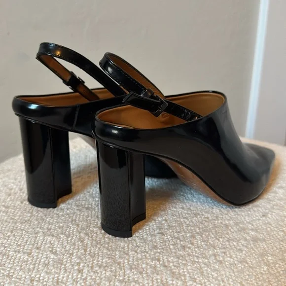ROBERT CLERGERIE Kyra Spazzolato Slingback Patent Leather Mule Heels Black 7.5